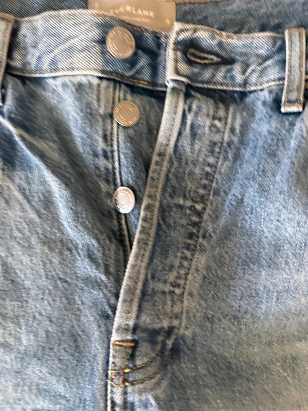 Everlane Cheeky long short Light Wash Distressed Denim Cutoff Shorts
